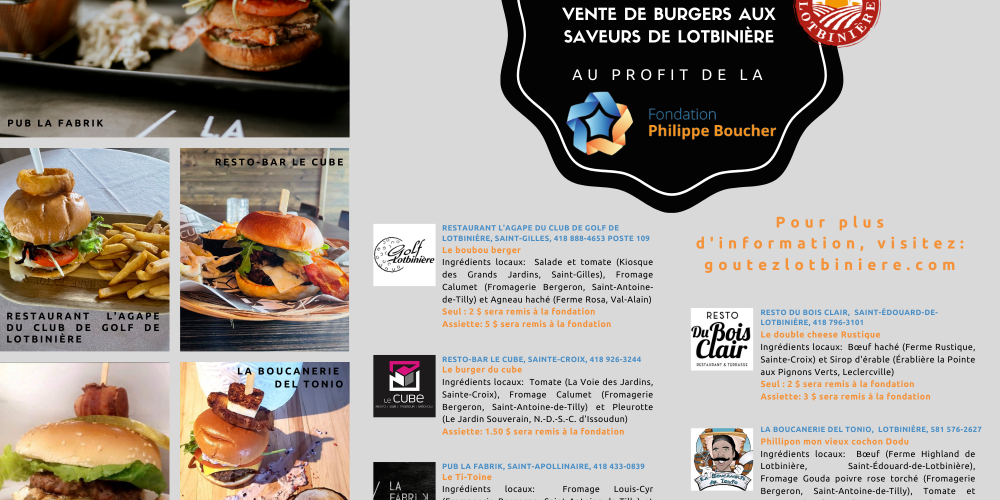 Vente de burgers aux saveurs de Lotbinière au profit de la Fondation Philippe Boucher