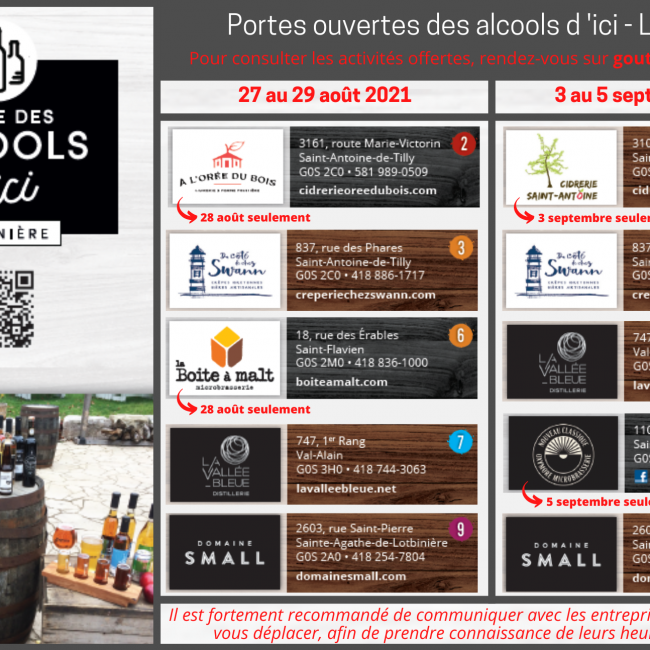 Portes ouvertes – Producteurs des alcools d’ici en Lotbinière