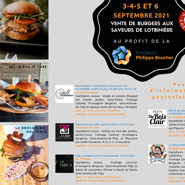 Vente de burgers aux saveurs de Lotbinière au profit de la Fondation Philippe Boucher