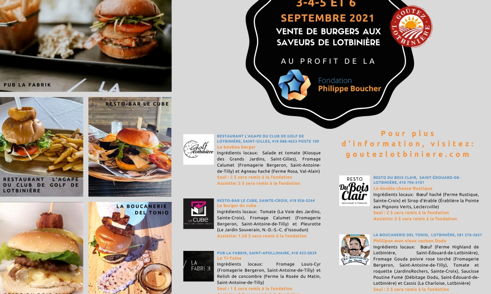Vente de burgers aux saveurs de Lotbinière au profit de la Fondation Philippe Boucher