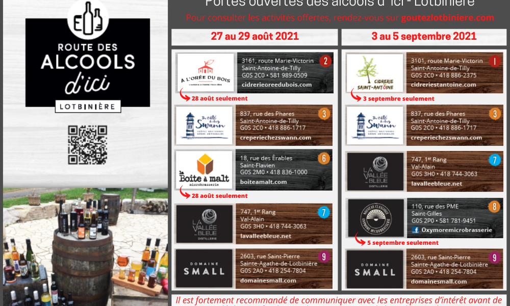 Portes ouvertes – Producteurs des alcools d&rsquo;ici en Lotbinière