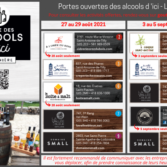 Portes ouvertes – Producteurs des alcools d&rsquo;ici en Lotbinière